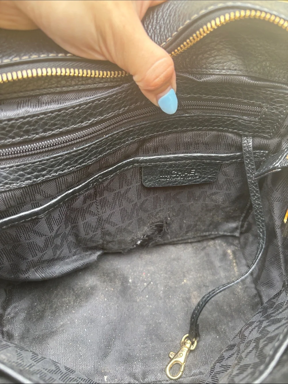 Michael Kors Black Pebbled Leather Top-Handle Satchel with Gold Hardware